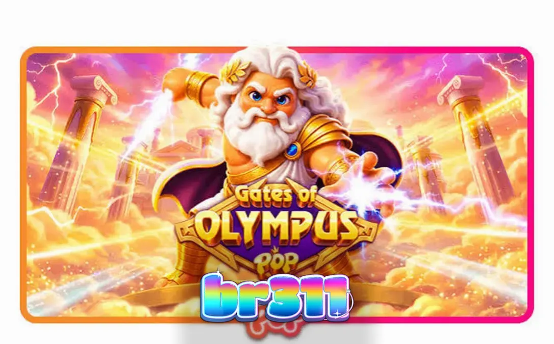 Interface do slot Gates of Olympus POP com Zeus e grade 3x5