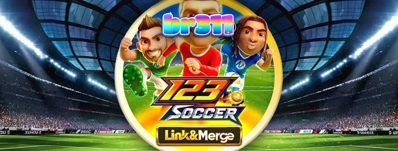 Interface vibrante do slot 123 Soccer Link&Merge com elementos de futebol