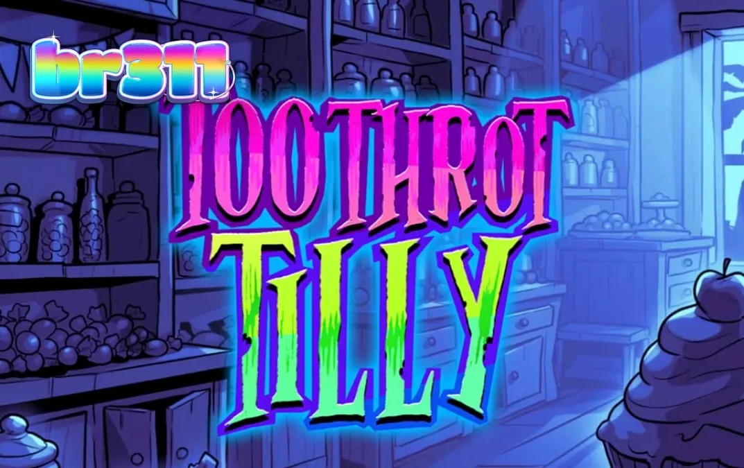 Interface vibrante e caótica do slot Toothrot Tilly com elementos de doces e batalha